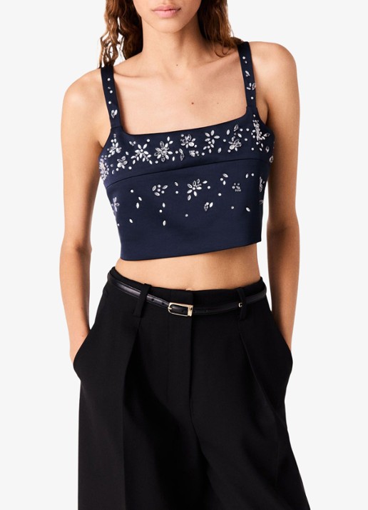 Maje Crop top met strass - detail 6 donkerblauw