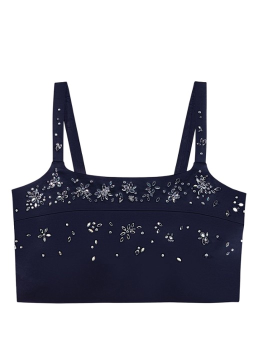 Maje Crop top met strass - voorkant 2 donkerblauw