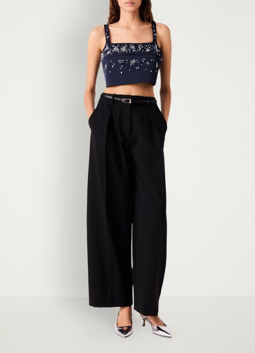 Maje Crop top met strass - voorkant 3 donkerblauw