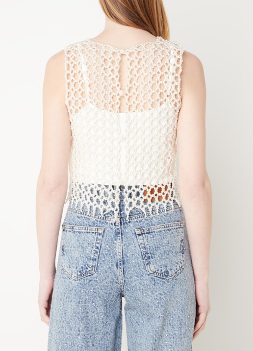 Maje Crop top van imitatieparels - achterkant 4 parelmoer