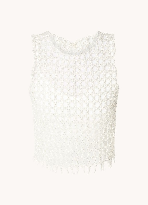 Maje Crop top van imitatieparels - voorkant parelmoer