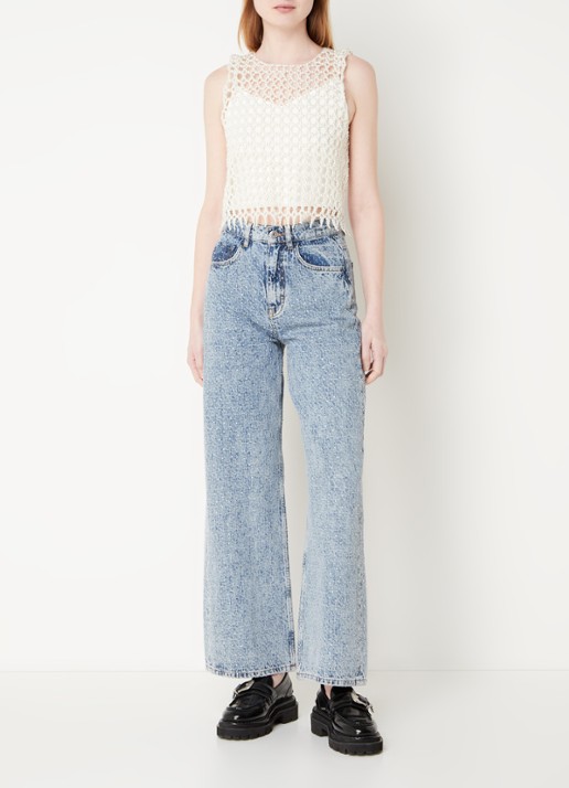 Maje Crop top van imitatieparels - voorkant 2 parelmoer