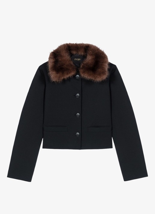 Maje Cropped blazer in wolblend met afneembare kraag