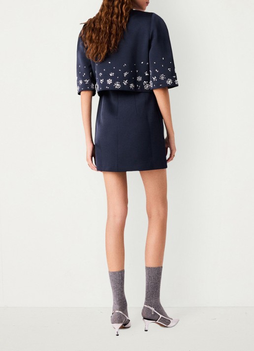 Maje Cropped blazer met strass - achterkant 8 donkerblauw