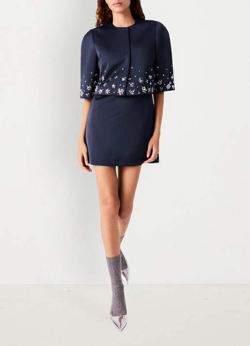 Maje Cropped blazer met strass - detail 4 donkerblauw