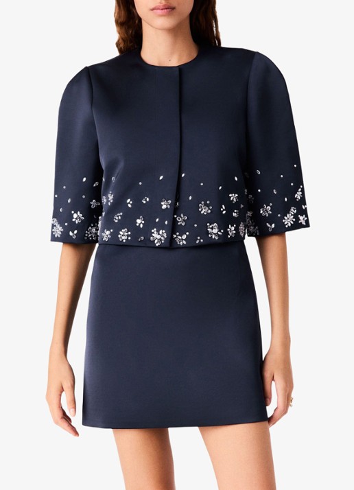 Maje Cropped blazer met strass - detail 5 donkerblauw