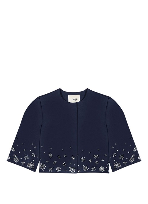 Maje Cropped blazer met strass - voorkant donkerblauw