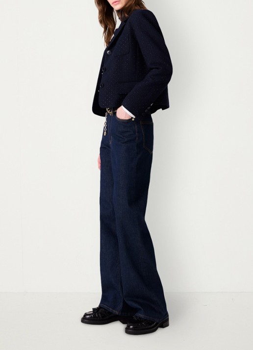 Maje Cropped blazer met streepprint en lurex - detail 3 donkerblauw