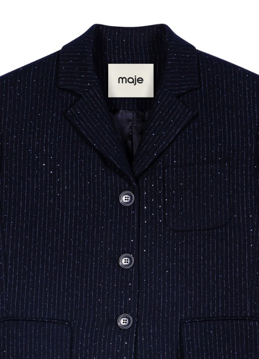 Maje Cropped blazer met streepprint en lurex - detail 4 donkerblauw