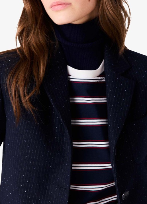 Maje Cropped blazer met streepprint en lurex - detail 5 donkerblauw