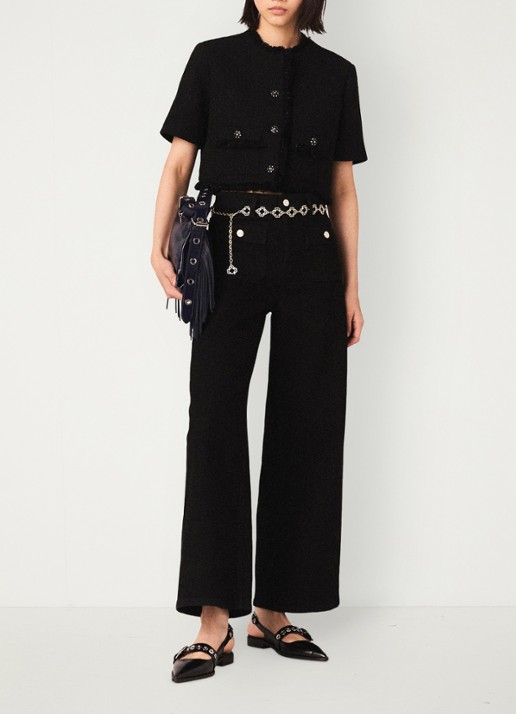 Maje Cropped blazer met tweed-look - voorkant 3 zwart