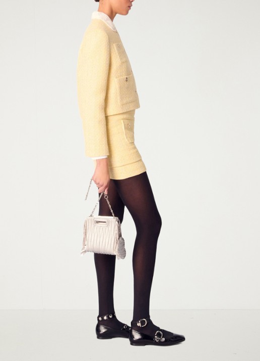 Maje Cropped blazer van bouclé - detail 2 lichtgeel