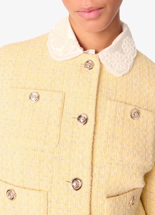 Maje Cropped blazer van bouclé - detail 3 lichtgeel