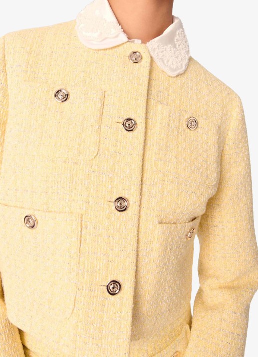 Maje Cropped blazer van bouclé - detail 4 lichtgeel