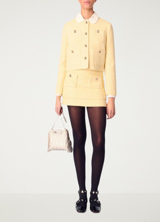 Maje Cropped blazer van bouclé - voorkant 7 lichtgeel