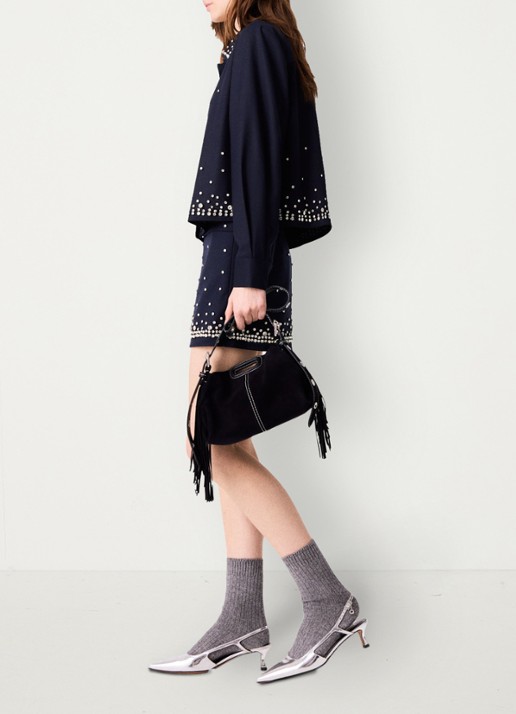 Maje Cropped blouse in wolblend met strass