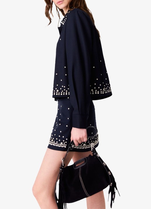 Maje Cropped blouse in wolblend met strass - detail 2 donkerblauw