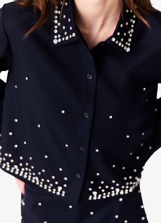 Maje Cropped blouse in wolblend met strass - detail 5 donkerblauw