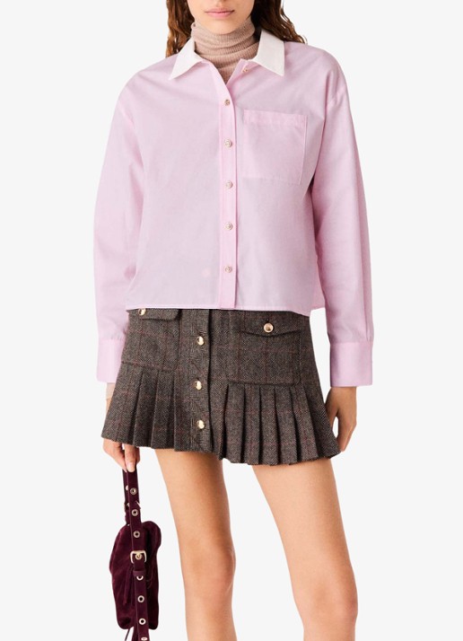 Maje Cropped blouse met borstzak en logoborduring - detail 2 roze