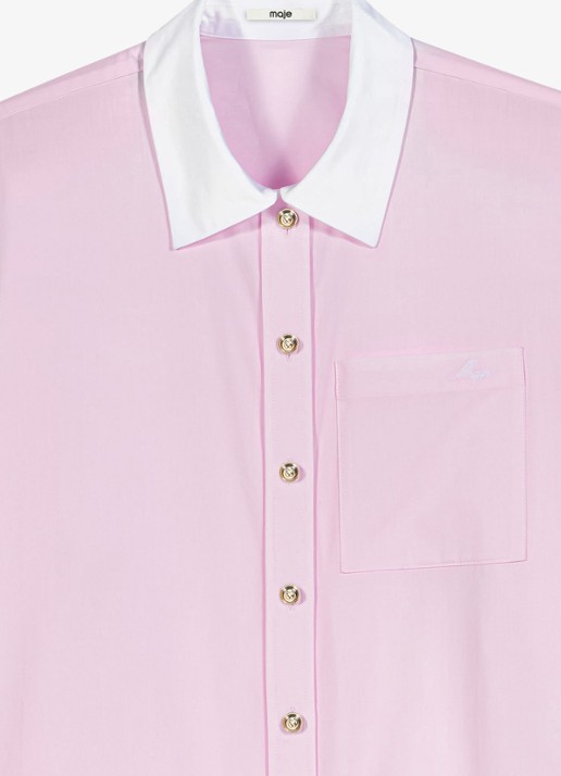 Maje Cropped blouse met borstzak en logoborduring - detail 5 roze