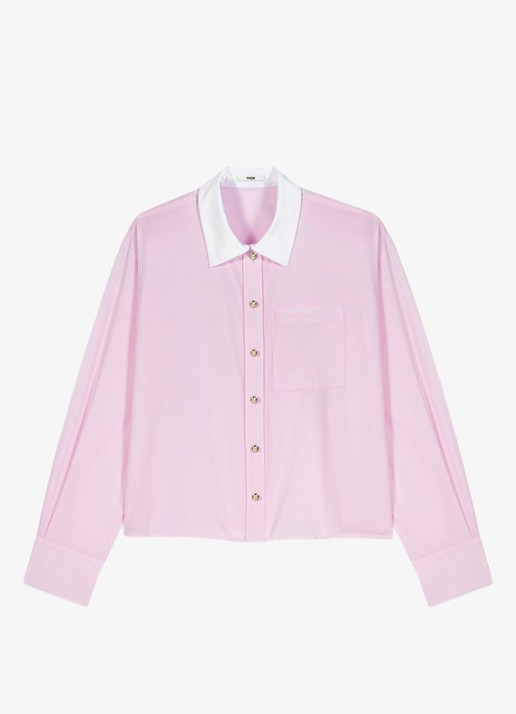 Maje Cropped blouse met borstzak en logoborduring - voorkant 7 roze