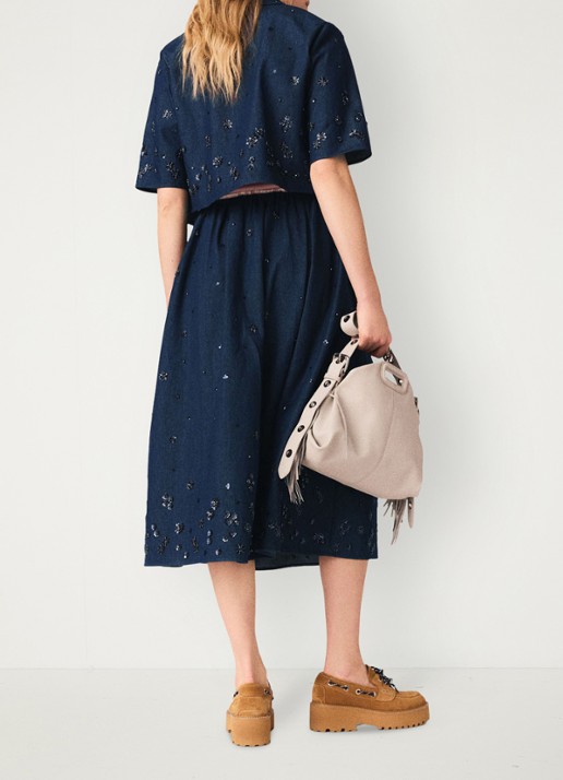 Maje Cropped blouse met kralendecoratie - achterkant donkerblauw