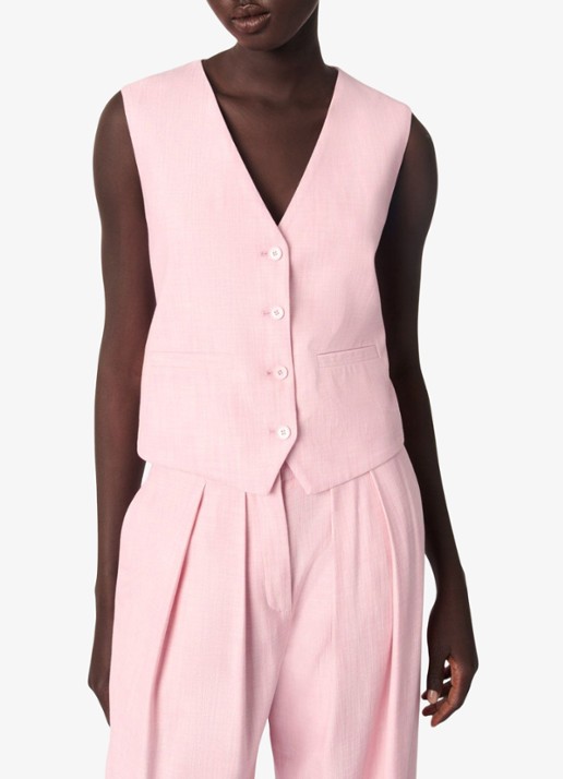Maje Cropped gilet met gemêleerd dessin - detail roze