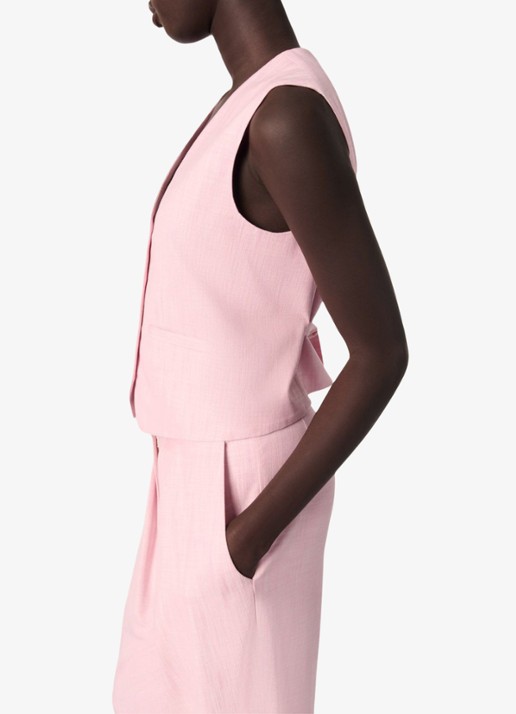 Maje Cropped gilet met gemêleerd dessin - detail 5 roze