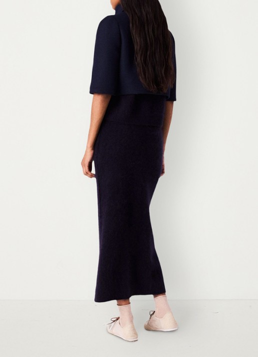 Maje Cropped jack in wolblend met afneembare sjaal - achterkant donkerblauw
