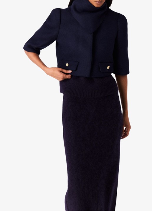 Maje Cropped jack in wolblend met afneembare sjaal - detail 5 donkerblauw