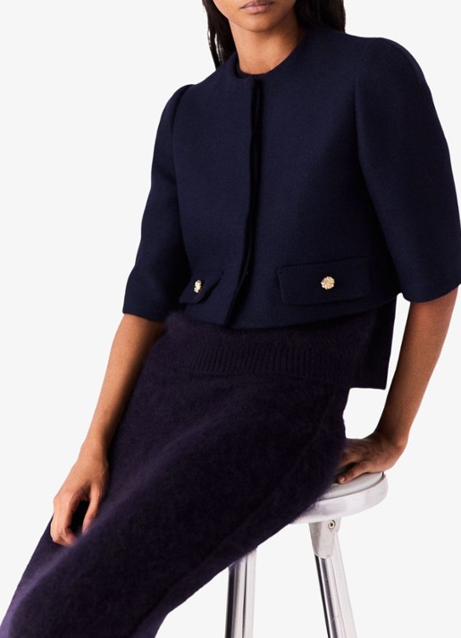 Maje Cropped jack in wolblend met afneembare sjaal - detail 7 donkerblauw