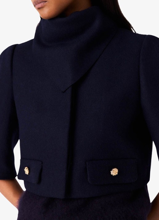 Maje Cropped jack in wolblend met afneembare sjaal - detail 8 donkerblauw