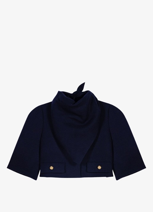 Maje Cropped jack in wolblend met afneembare sjaal - voorkant 2 donkerblauw