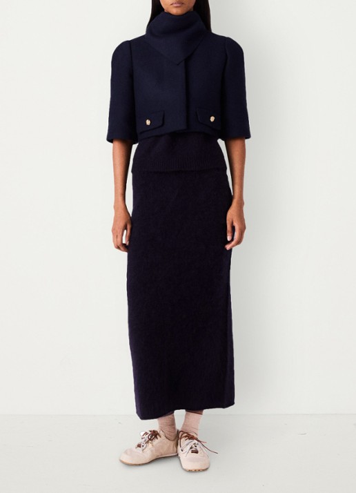 Maje Cropped jack in wolblend met afneembare sjaal - voorkant 3 donkerblauw