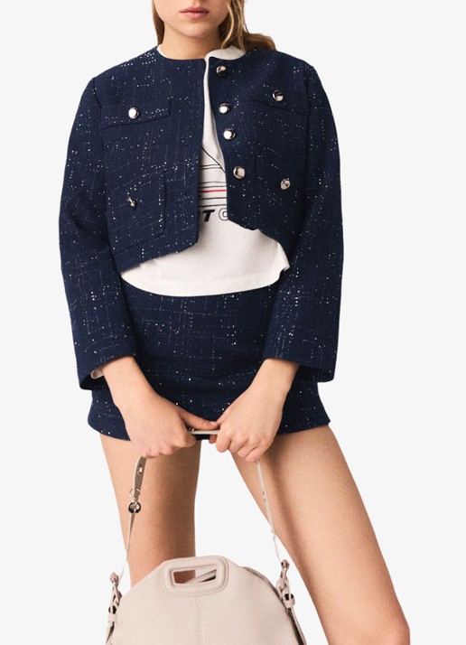 Maje Cropped jack met opgestikte zakken en strass - detail 6 blauw