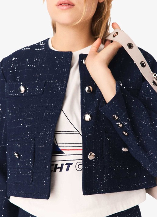 Maje Cropped jack met opgestikte zakken en strass - detail 7 blauw