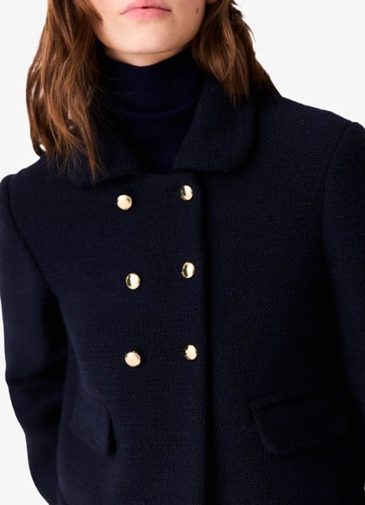 Maje Cropped jack met tweed-look - detail 4 donkerblauw