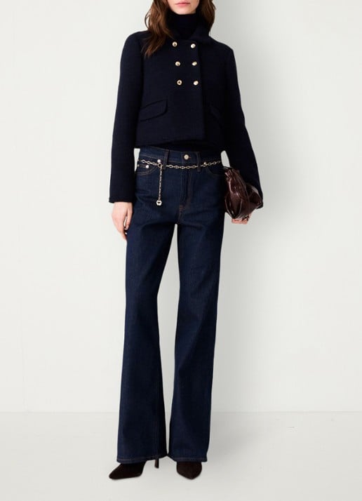 Maje Cropped jack met tweed-look - voorkant 5 donkerblauw