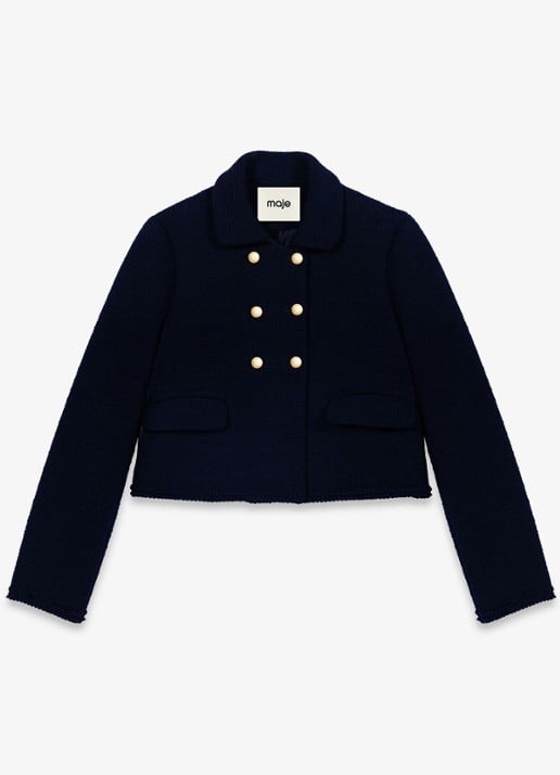 Maje Cropped jack met tweed-look - voorkant 6 donkerblauw