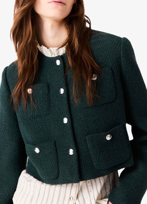 Maje Cropped jack met tweed-look - detail 3 donkergroen