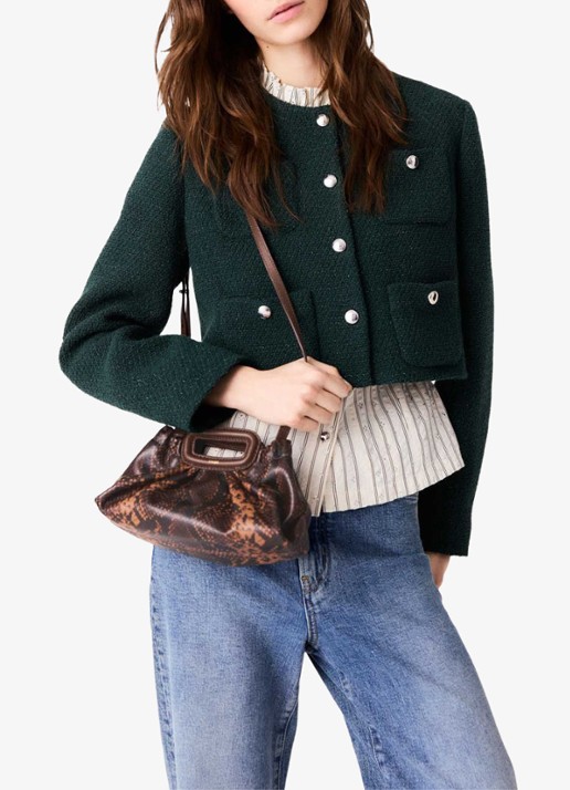 Maje Cropped jack met tweed-look - detail 4 donkergroen
