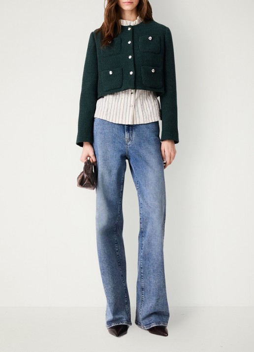 Maje Cropped jack met tweed-look - voorkant 7 donkergroen