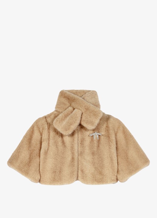 Maje Cropped jack van imitatiebont met broche en afneembare kraag - voorkant 6 beige