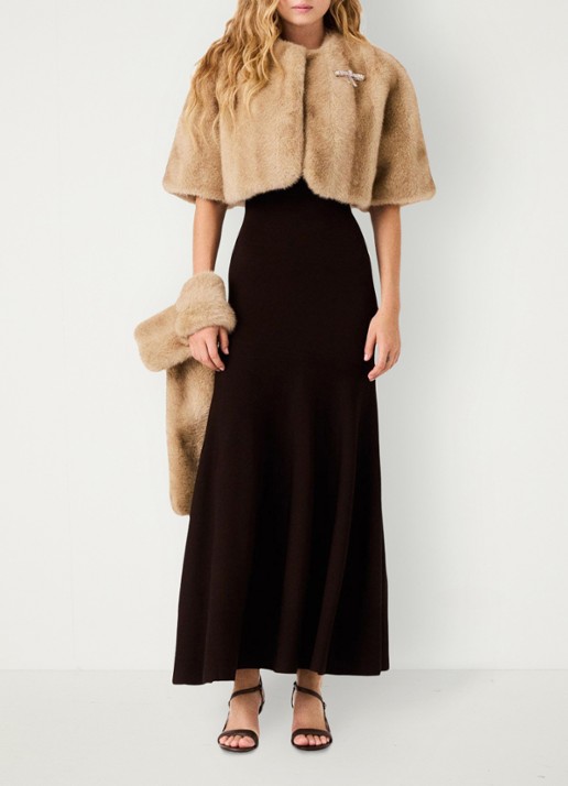 Maje Cropped jack van imitatiebont met broche en afneembare kraag - voorkant 7 beige