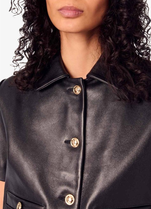 Maje Cropped jack van leer met steekzakken - detail 7 zwart