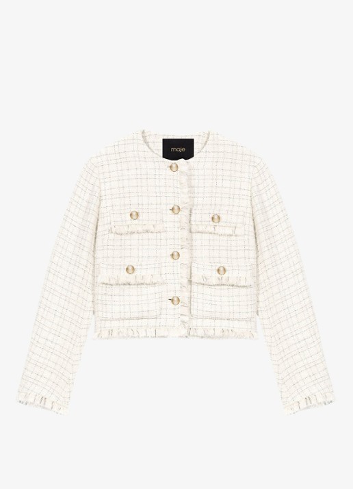 Maje Cropped jack van tweed met opgestikte zakken - voorkant 6 beige