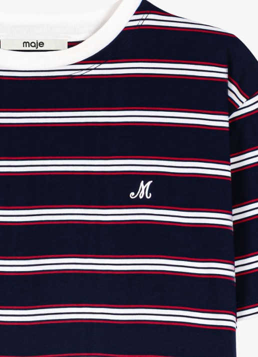 Maje Cropped long sleeve met streepprint - detail 2 white/navy