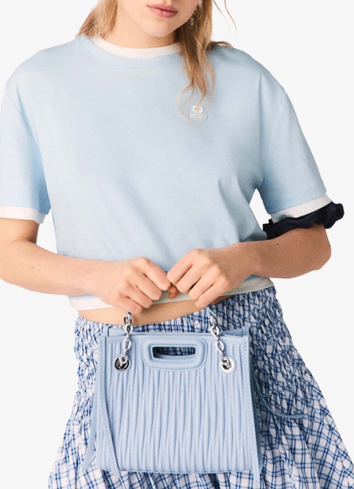 Maje Cropped T-shirt met logoborduring - detail 6 lichtblauw