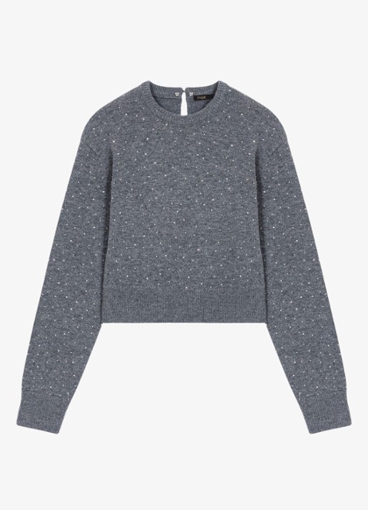 Maje Cropped trui in wolblend met strass en afneembare details - detail 3 grijs