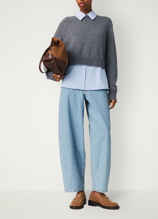 Maje Cropped trui in wolblend met strass en afneembare details - voorkant 6 grijs
